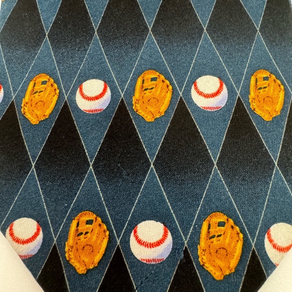 PARQUET Men's Baseball & Mitt Novelty Tie Diamond‎ Pattern 100% Polyester 60” - Picture 3 of 10